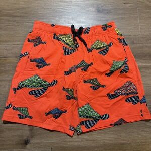 VILEBREQUIN Boys Size 12 Swim Shorts Lined Trunks Orange With Peacock Turtles